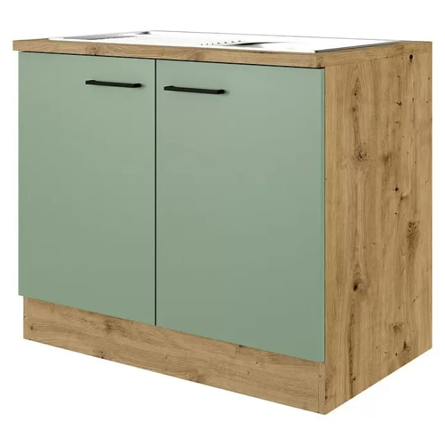 Flex-Well Küchenunterschrank »Cara«, BxHxT: 100 x 85 x 60 cm, Dekor: Schilfgrün matt / Artisan Eiche - gruen