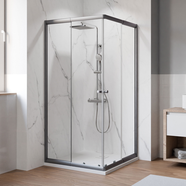 BREUER Duschkabine, »Ektos«, LxBxH: 90x90x180 cm, Gun metal, Klarglas - grau
