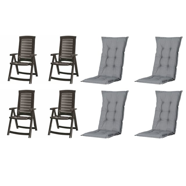 JARDIN Gartenmöbelset »SET Aruba«, 4 x Klappsessel graphit, 4 x Auflage grau
