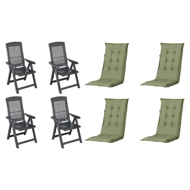 MADISON Gartenmöbelset »SET Tampa«, 4 x Klappsessel anthrazit, 4 x Auflage grün - grau