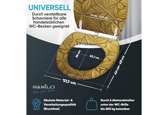 Sanilo WC-Sitz »Bractea«, WC Sitz mit Absenkautomatik Bractea, Gold, Oval - goldfarben
