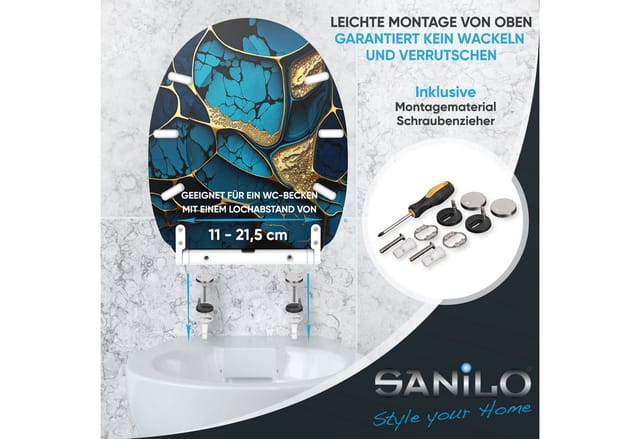 Sanilo WC-Sitz »Marmor Cobalt«, mit Schnellverschluss Marmor Co, Blau, Oval