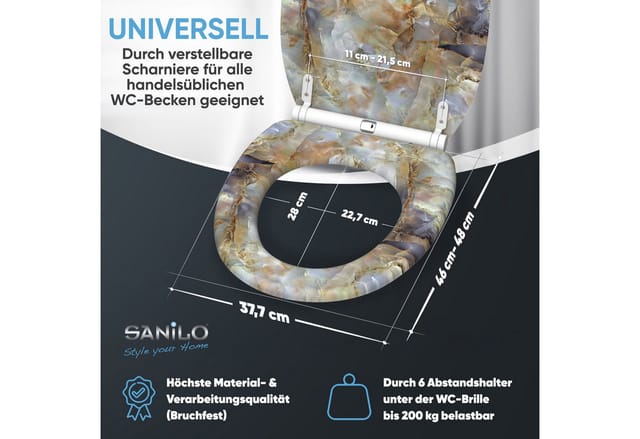 Sanilo WC-Sitz »Marmor Braun«, mit Absenkautomatik Marmor Braun, Grau, Oval