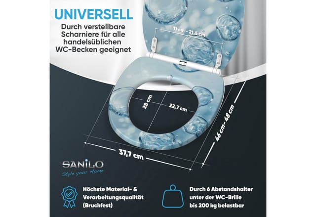 Sanilo WC-Sitz »Bubbles«, mit Schnellverschluss Bubbles, Blau, Oval