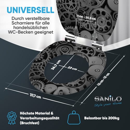 Sanilo WC-Sitz »Gears«, mit Absenkautomatik Gears, Schwarz, Oval