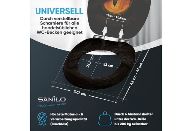 Sanilo WC-Sitz »Black Eye«, WC Sitz mit Absenkautomatik Black Eye, Schwarz, Oval