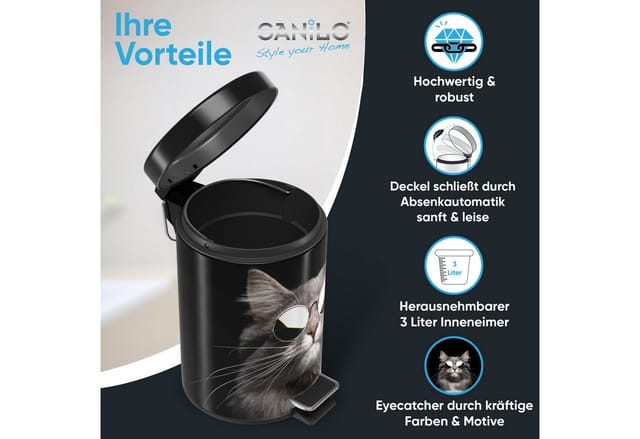 Sanilo Kosmetikeimer »Cool Cat«, 3,0L, Schwarz, Rund