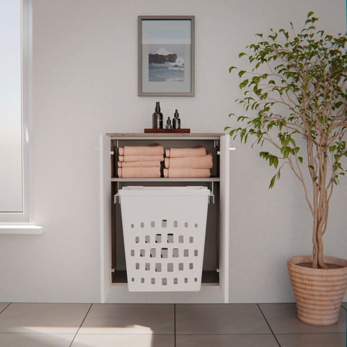 FACKELMANN Doppel-Midischrank »B.Style«, 2 Türen, inkl. Wäschekorb, Nature-Oak/Weiss, 602 x 826 x 320 mm