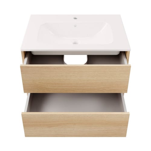 FACKELMANN Badmöbel-Set »Compact Line«, 710 mm, mit Spiegelschrank, Lindberg Eiche, 2 Schubladen - braun