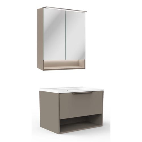 FACKELMANN Badmöbel-Set »B.Paris«, 705 mm, mit Spiegelschrank, Cubanit Grau, mit Guss-Waschbecken