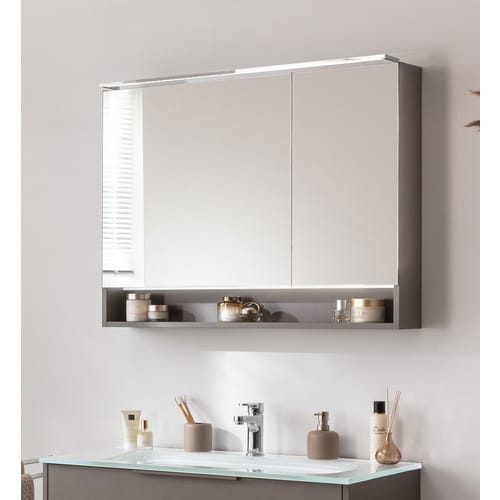 FACKELMANN Badmöbel-Set »B.Paris«, 905 mm, mit Spiegelschrank, Cubanit Grau, mit Glaswaschbecken