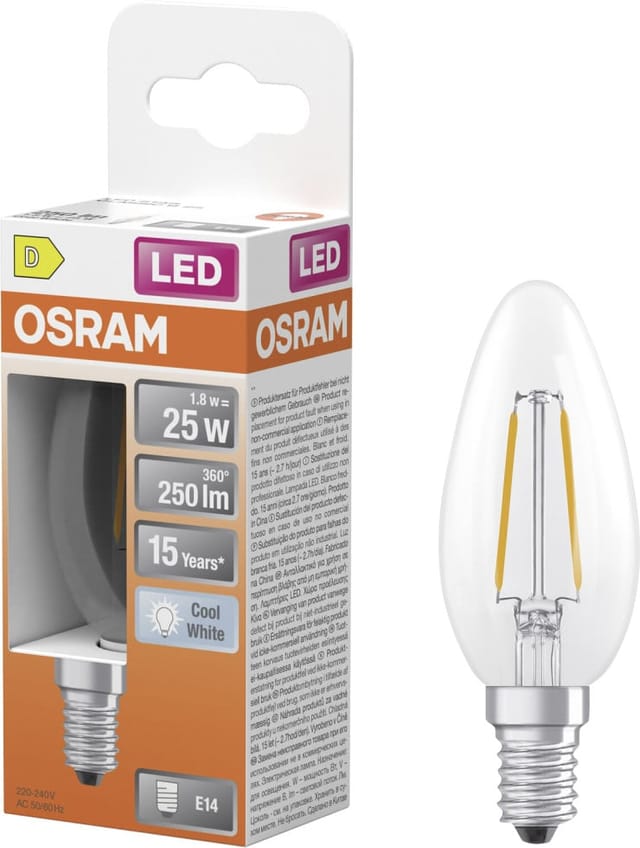 OSRAM LED-Leuchtmittel »LED Star Classic B 25«, E14, 1,8 W, 250 lm, 4000 K, kaltweiß - transparent