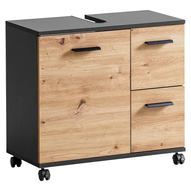 SCHILDMEYER Waschbeckenschrank &raquo;Palermo&laquo;, 1 T&uuml;r, 2 Schubk&auml;sten, anthrazit, (BxHxT): 65 x 60 x 32 cm - schwarz