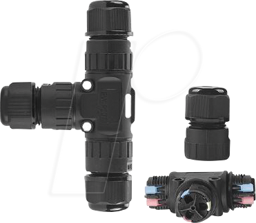 Heitronic T-Kabelverbinder mit Steckklemmen für 3-polige Kabel, für Kabeldurchmesser 9-12 mm, IP68
