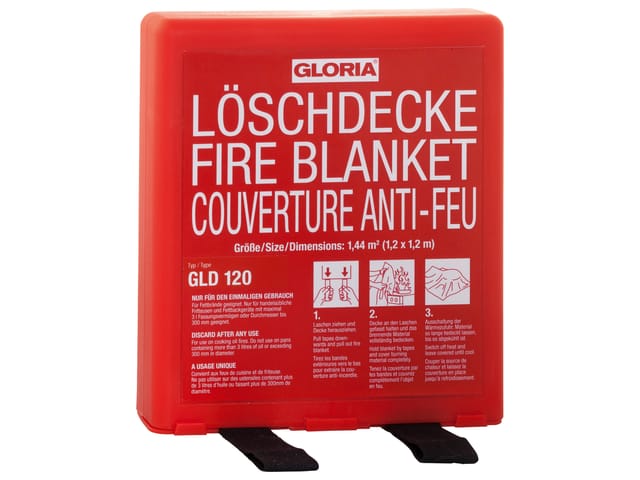 GLORIA Feuer-Löschdecke GLD120 aus silikonbeschichtetem Glasfasergewebe, Fettbrand, 120 x 120 cm