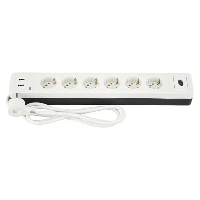 Steckdosenleiste COMBINI 6=12-fach, USB, Überspannungsschutz & Schalter, 1,4 m, weiß