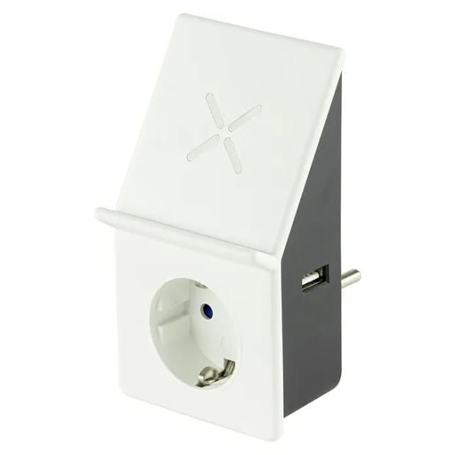 REV Ritter USB-Ladegerät mit Induktionsladefläche und Steckdose, weiß/schwarz