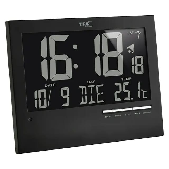 Funk-Wanduhr mit automatischer Hintergrundbeleuchtung, 230 x 185 x 80 mm