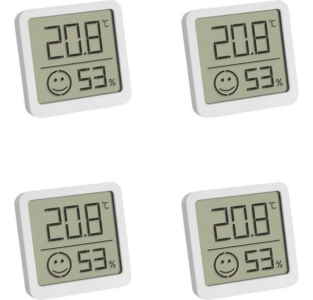 TFA 4er-Set Thermo-Hygrometer mit Smiley-Klimakomfortanzeige, Raumtemperatur, Luftfeuchte, weiß