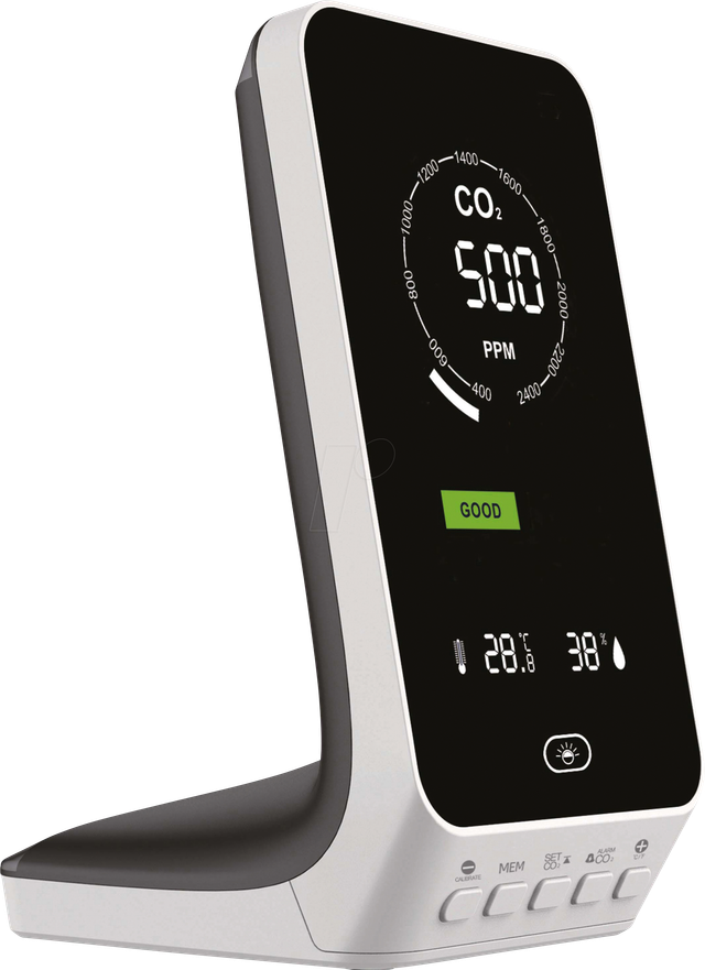 TFA CO2-Messgerät / CO2-Anzeige AirControl UP, Kohlendioxid, Ampel-Anzeige, Dual-Beam, Akku, weiß