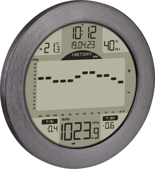 TFA Wetterstation METEOMAR, Luftdruck-Histogramm, Aluminium-Rahmen, Funkuhr/Datum