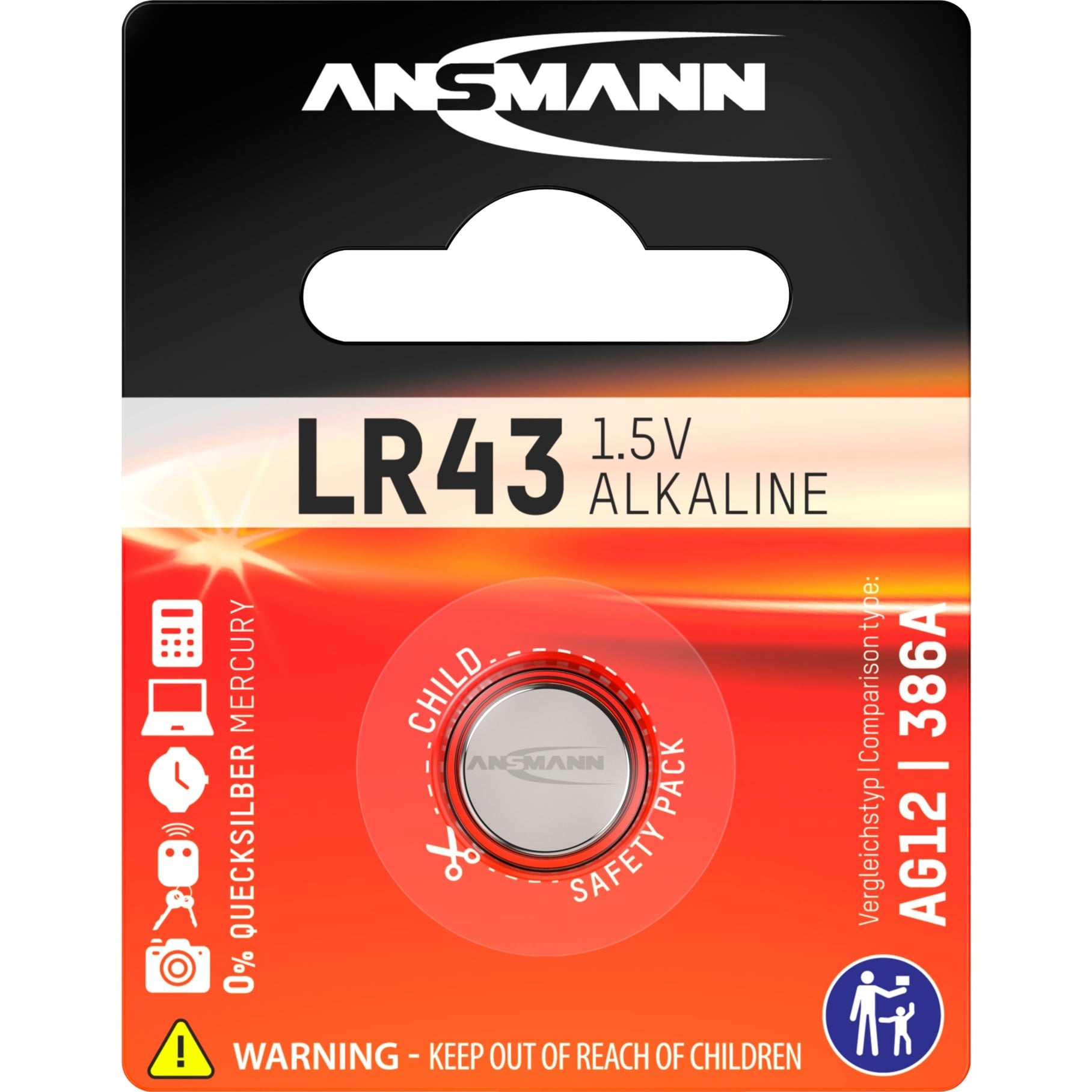Ansmann Alkaline-Knopfzelle, Typ AG-12, LR43