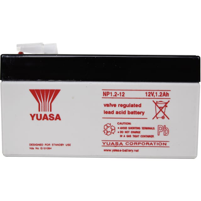yuasa AGM Bleiakku NP1.2-12 mit VdS, Fastonkontakt 4,8mm, 12 V / 1,2 Ah
