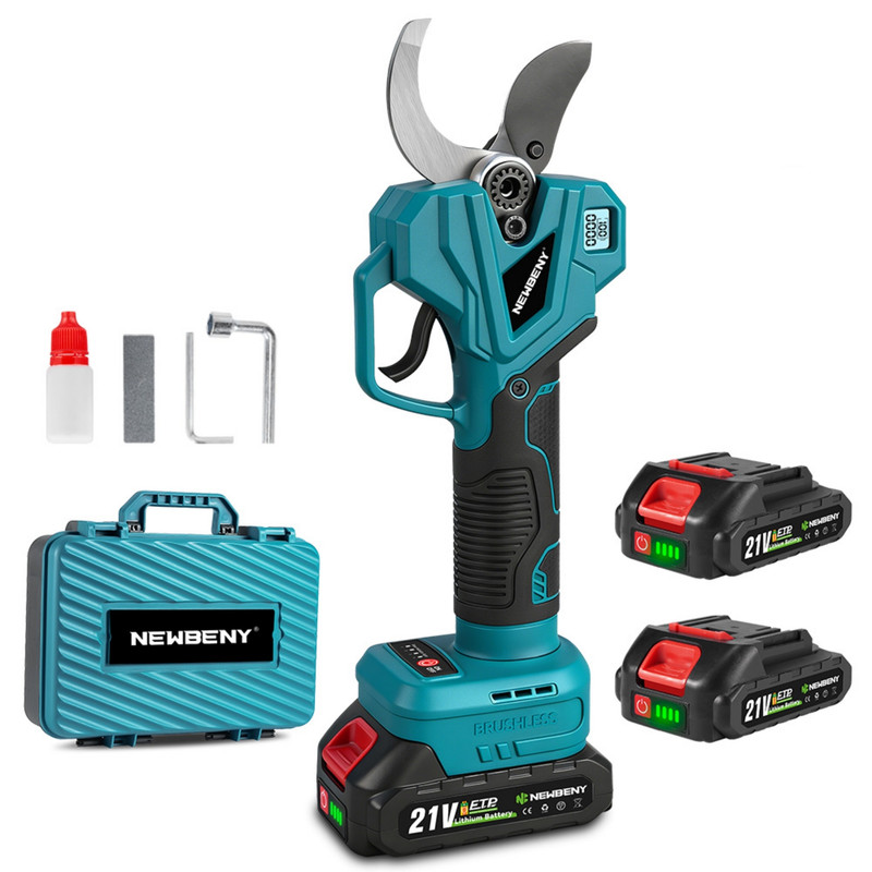 Elektrische Gartenschere 60 Mm , 4 Gänge, Mit Display Und 2 X 2,0 Ah Akkus Für Baumschnitt, Gartenarbeit, Obstbäume Und Weinberge