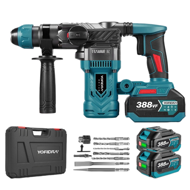 Bohrhammer Sds-plus-26 Mm, Dual-modus: Bohrhammer + Bohren, Mit Zwei Akkus Und 10 Zubehörteilen