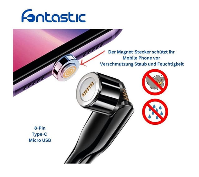 Fontastic Daten- und Ladekabel Twitch, mit magnetischen USB-Steckern, 360° drehbar, 180° neigbar
