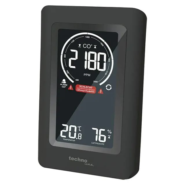 technoline CO2-Messgerät / CO2-Anzeige WL1030, Kohlendioxid, mit grafischer Ampel-Anzeige
