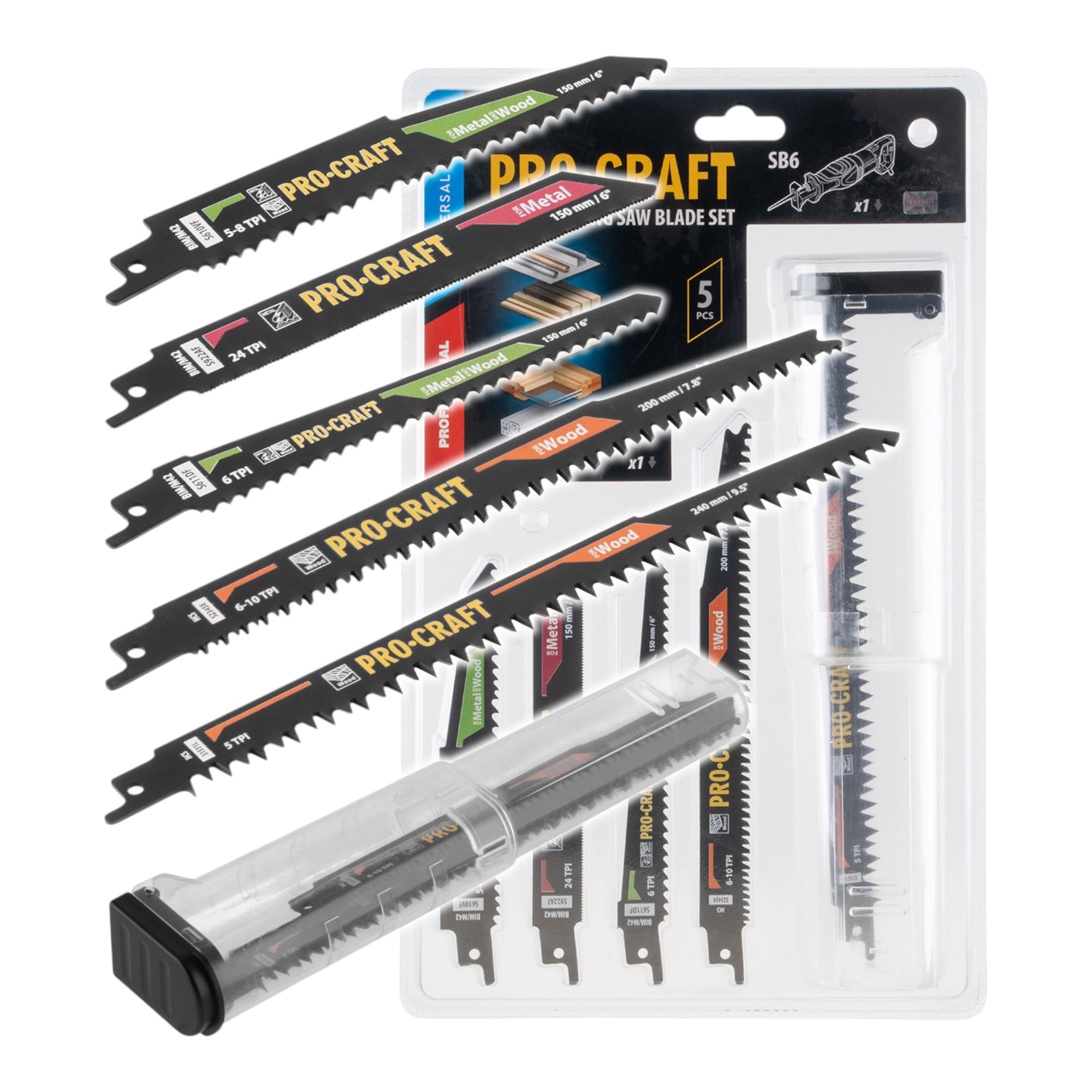 Procraft Sb6 Säbelsägeblatt Set 5 Tlg. 150 - 240 Mm Für Holz / Metall / Kunststoff