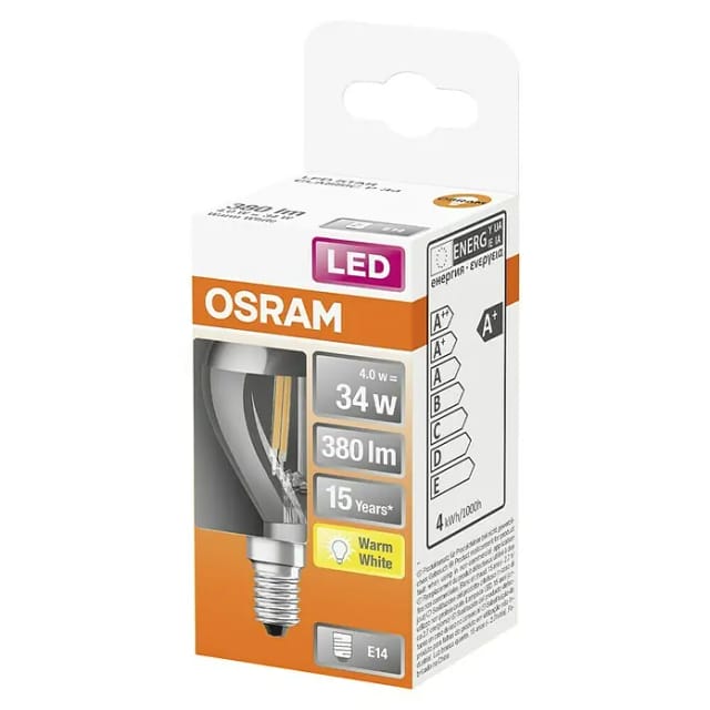 OSRAM LED FILAMENT MIRROR 4-W-LED-Tropfenlampe E14 mit Spiegelkopf, warmweiß