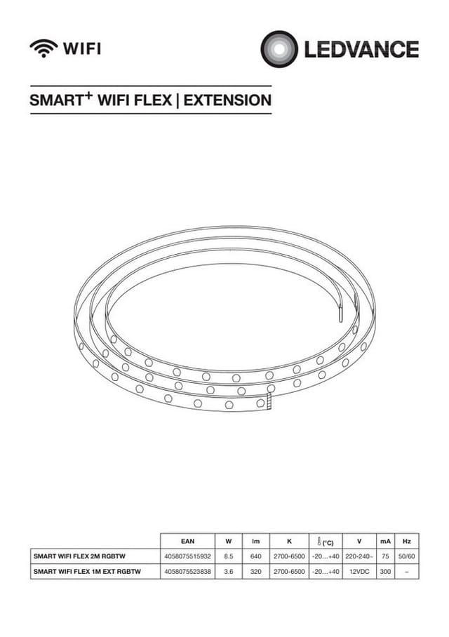 LEDVANCE SMART+ WiFi 3,6-W-LED-Lichtstreifen FLEX Verlängerung, 320 lm, Tunable White, RGB, 1 m