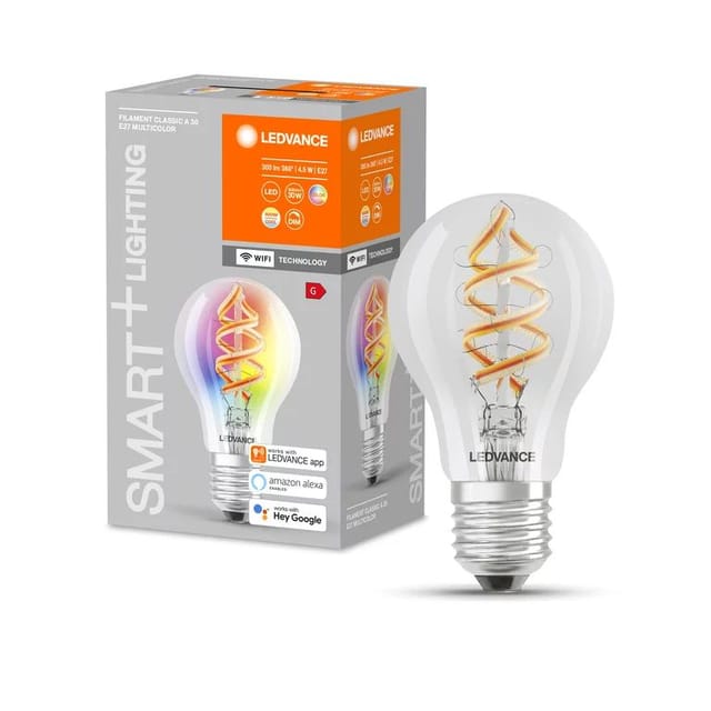 LEDVANCE SMART+ WiFi 4,5-W-LED-Lampe A60, E27, 300 lm, RGBW, 2700-6500 K, dimmbar, Alexa, App