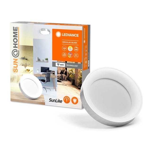 LEDVANCE SMART+ WiFi SUN@HOME 18,5-W-Vollspektrum-LED-Deckenleuchte CIRCULAR, 1400 lm, 95 Ra, silber