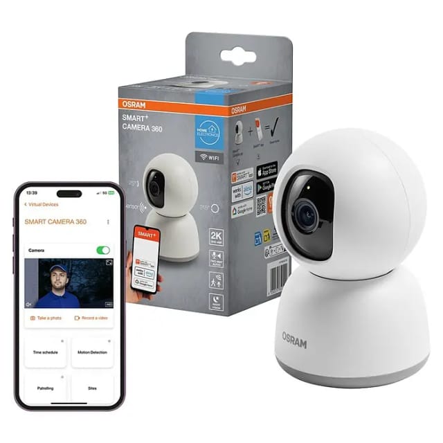 OSRAM SMART+ Smart Home WLAN-Überwachungskamera 360°, Indoor, 2K QHD, Weiß