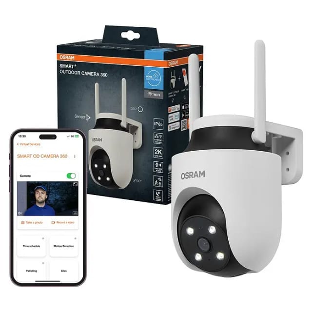 OSRAM SMART+ Smart Home WLAN-Außenkamera 360°, 2K QHD, IP65, Weiß