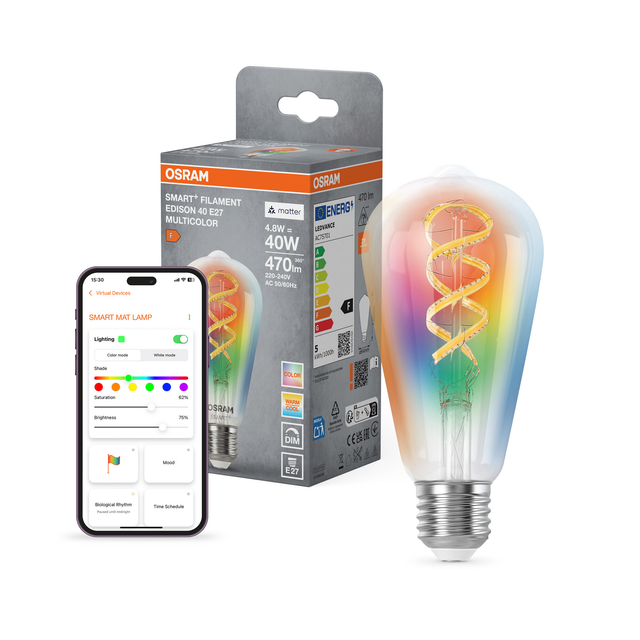 SMART+ Smart Home E27 LED-Lampe, WLAN, dimmbar, IP20, RGBWW, Filament, klar