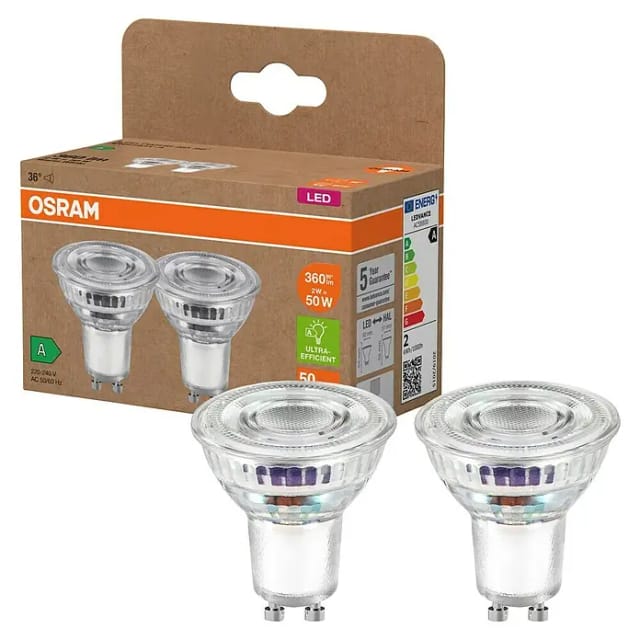 Osram LED PAR16 50 36°, 2 W, 360 lm, GU10, EEK A, warmweiß, 2er Pack