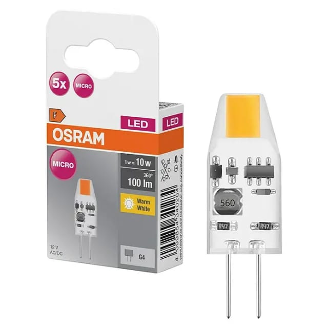 Osram LED Base PIN MICRO 10 320°, 1 W, 100 lm, G4, 2700 K, 5er-Pack