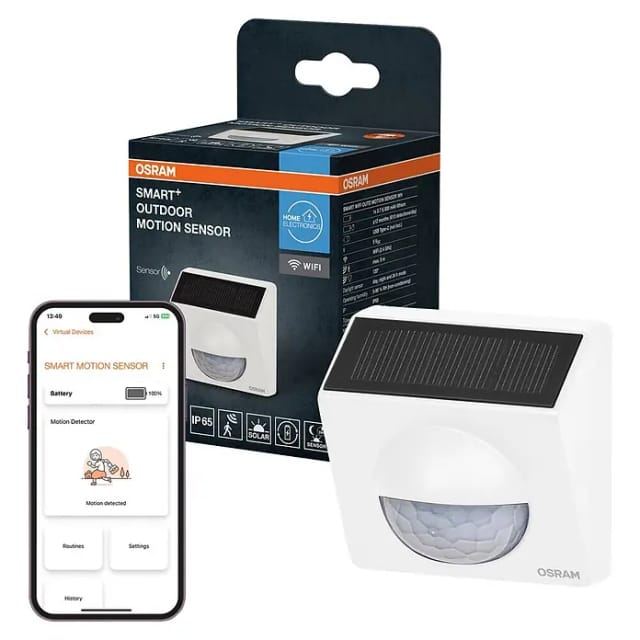 OSRAM SMART+ Smart Home Bewegungsmelder mit Solarmodul, WLAN, weiß