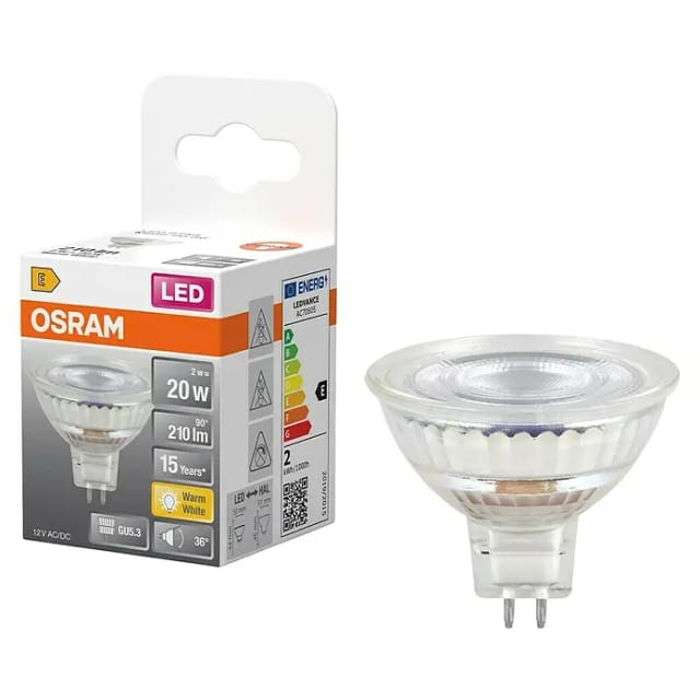 Osram LED Star MR16 20 36°, 2 W, 210 lm, GU5.3, EEK E, warmweiß