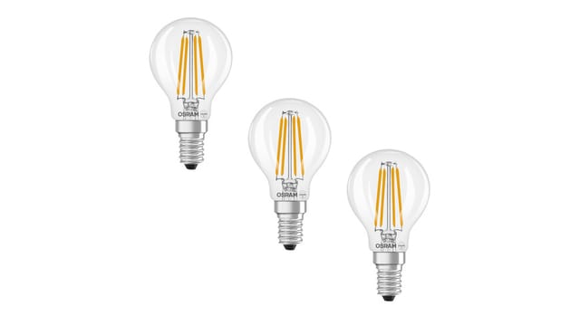 Osram LED Base Classic P 60 Filament, 5,5 W, 806 lm, E14, warmweiß, klar, 3er Pack
