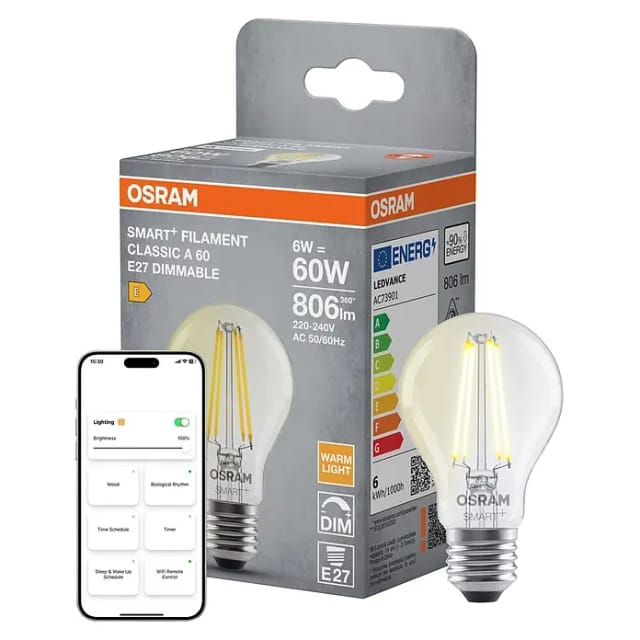 OSRAM SMART+ Smart Home LED-Lampe E27, WLAN, dimmbar, IP20, warmweiß, Klar