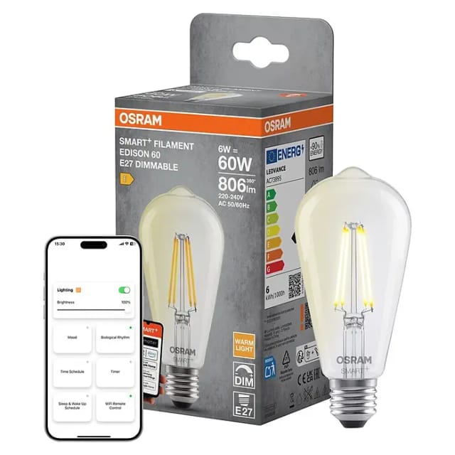 OSRAM SMART+ Smart Home LED-Lampe E27, WLAN, dimmbar, IP20, Klar, 3er Pack