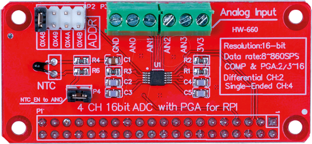 Joy-IT 4-Kanal-Analog-Digital-Konverter RB-ADC01 für Raspberry Pi