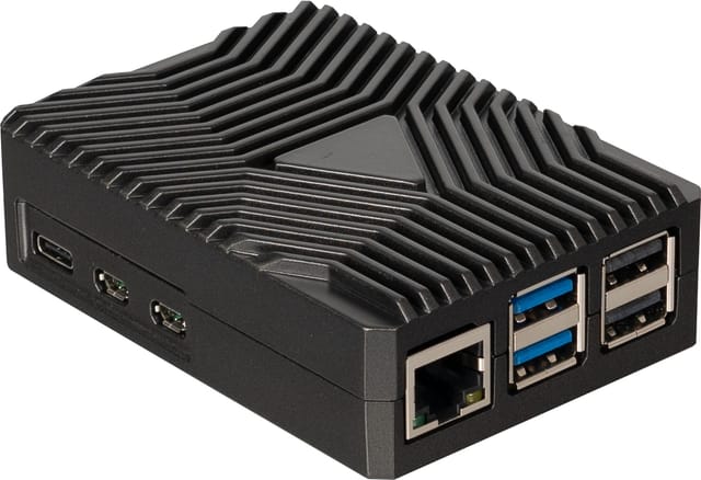 Joy-IT Aluminium Gehäuse mit Kühlkanalfräsungen für Raspberry Pi 5, schwarz