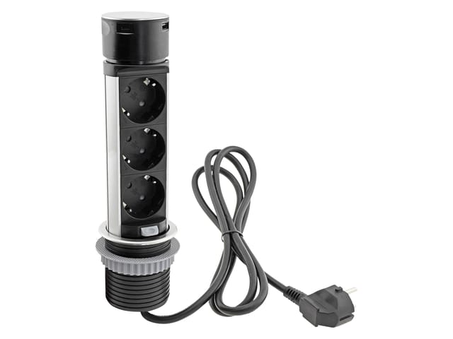 ChiliTec Tisch-Einbausteckdose zweifach + 1x USB-A