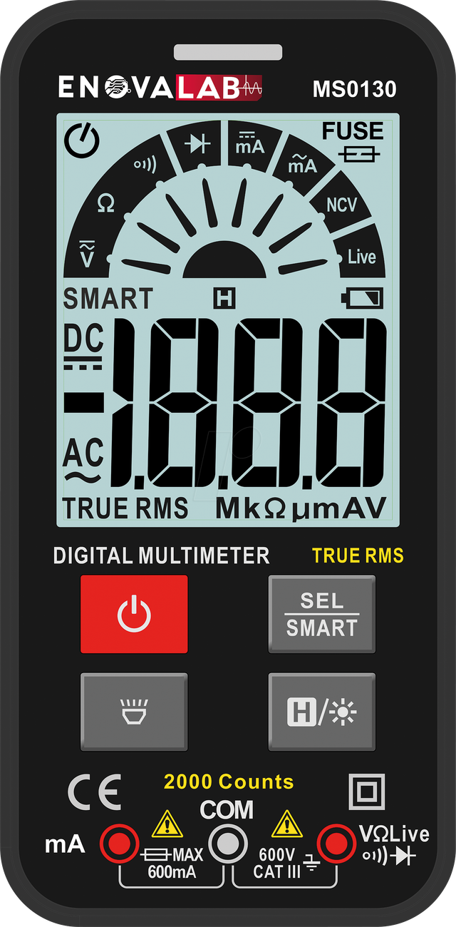 Enovalab SMART TrueRMS Digital-Multimeter MS0130 im Slim Design, 2.000 Counts